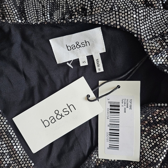 New BA&SH Mae Sequin Top Long Sleeve V Neck Peplum Party Sparkle Noir Black XS - Picture 16 of 17